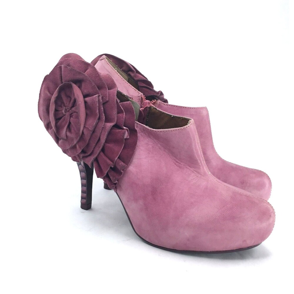 Poetic License Shoes Women 6.5 Mauve Pink Leather Booties Pumps 3D Suede Rosette